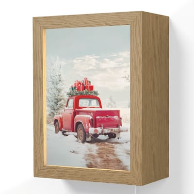 Wandlamp 15x20 cm - Oplaadbaar - Auto - Rood - Cadeaus - Winter - Sneeuw - Kerst - Wandlampen binnen woonkamer - Slaapkamer lamp met kabel - Decoratieve nachtlamp - Vloerlamp snoer