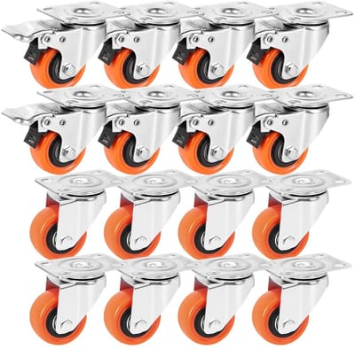 Set van 16 Zwenkwielen voor Meubels met Remmen, 50 mm, 360 Graden Draaibaar