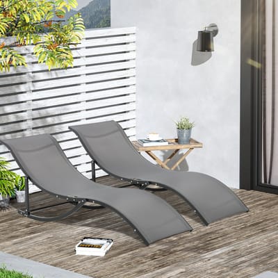 MEUNIQ 2-delige set ligbedden 165 x 61 x 63 cm klapbaar met S-vorm, aluminium frame en Texteline voor tuin, terras of zwembad, donkergrijs