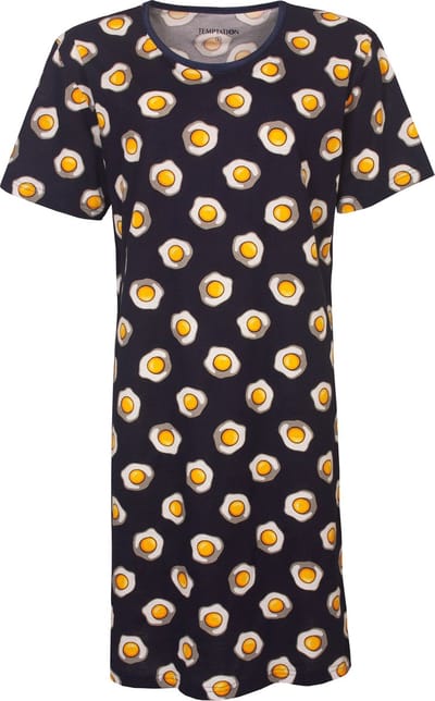 Temptation Dames Bigshirt - Nachthemd - Geel-Blauw - Maat S
