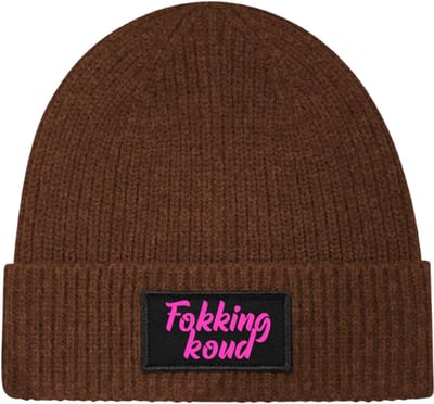 Fokking koud (cursief) wintermuts Walnut rib gebreid |fluor roze - soBAD. | Unisex | Skimuts | Muts | Kou | met grappige tekst | Winter | Beanie