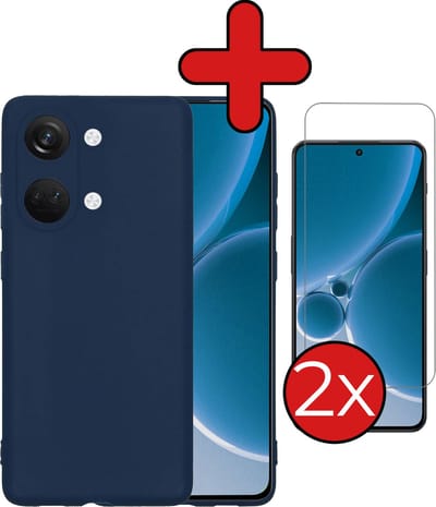 Hoesje - Met 2x Screenprotector - Geschikt voor OnePlus Nord 3 - Sterk & Shockproof - Telefoon Hoes - Back Cover - Siliconen Case - Telefoonhoes - Donkerblauw