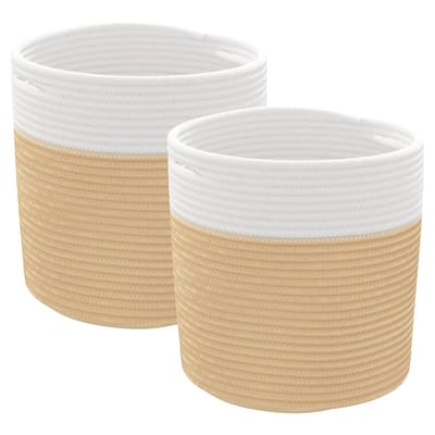 vidaXL - Opbergmanden - 2 - st - Ø - 28x28 - cm - katoen - beige - en - wit