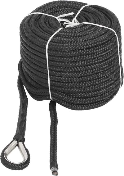 Dubbelgevlochten Nylon Ankerlijn 1/2" x 100' met RVS Thimble - Veilige Werkbelasting 1.020 Lbs, Treksterkte 5.100 Lbs