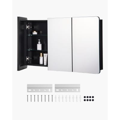 VEVOR Spiegelmedicijnkast (1017 x 135 x 647 mm) voor badkamer met 3 deuren en 3 spiegels, ingebouwd en aan de muur bevestigd, aluminium frame, badkamerkast