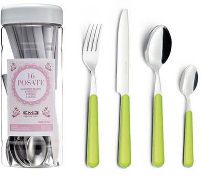 EME Brio Bestekset voor 4 personen, 16-delig, Roestvrij staal met gekleurd handvat, Green 69, Tube Box