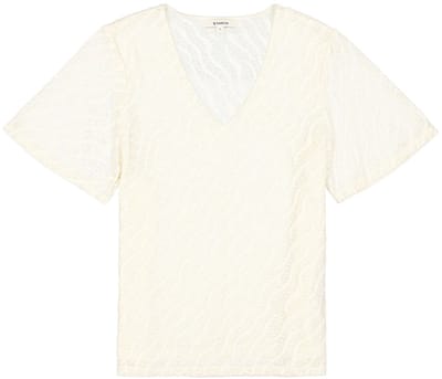Garcia beige dames t-shirt   V-hals   Regular fit   Structuur patroon   Korte mouw Beige XXXL