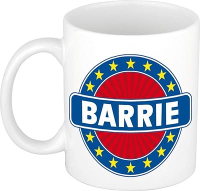 Bellatio Decorations - Barrie voornaam - koffiemok - beker - wit/blauw - 300 ml - Cadeau - Heren - Collega - Vaderdag - Verjaardag