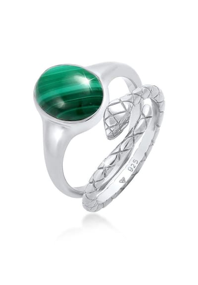 Elli PREMIUM - Ring - Dames Set Signet Ring Malachiet Slang Trend Blogger in 925 Sterling Zilver - Dames