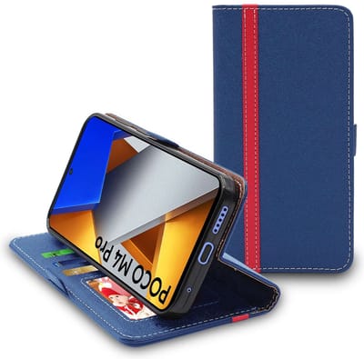 ebestStar - Hoes geschikt voor Xiaomi Poco M4 Pro 4G, Wallet Etui, Book case hoesje, Donkerblauw, Rood