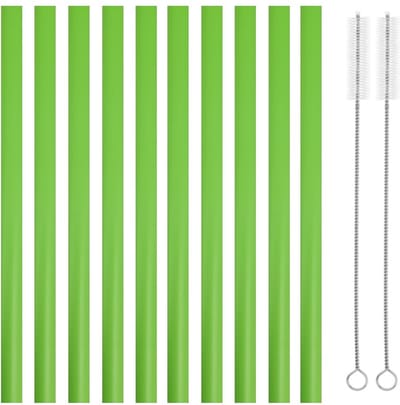 Fako Bijoux® - Siliconen Rietjes XL - 10 Herbruikbare Rietjes - 25 cm - 11mm - Duurzaam en Hygiënisch - 2 Schoonmaakborstels - Groen