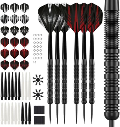 2 Sets KOTO Straight Black Brass Darts + 90 Pieces Accessories - Dartpijlen 18 Gram