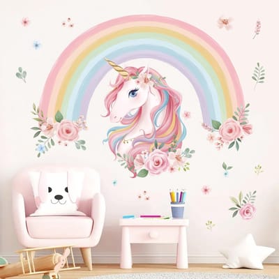 Dailygoods- Muursticker Grote Regenboog - Muurstickers Eenhoorn - Muurstickers voor Meisjes - Muurdecoratie Slaapkamer - Peel and Stick - Veilig en Niet Giftig