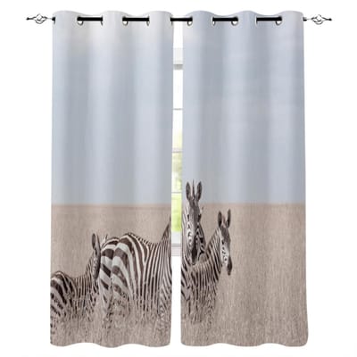 Zwart-wit natuurfotografie Twee zebra's omhelzen Raamgordijnen Gordijnen voor woonkamer Decoratieve items Woonkamer 135W x 60H(cm)