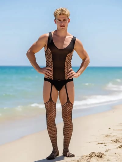 LekkerStout Jarretelbody voor Hem - Zwart - Sexy Herenlingerie | S-L | ( LS156 )