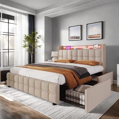Tweepersoons Bed 180x200 met Opbergruimte, USB-Poorten en LED Verlichting