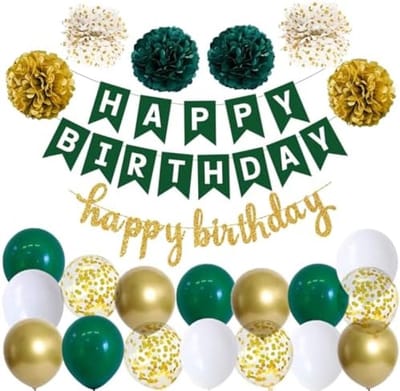 Verjaardagsdecoratieset met slinger, ballonnen en pompons