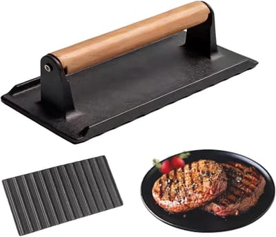 Grillpers - Vleespers - Gelijkmatig Grillen - Houten Handvat - 16 x 8 cm - Zwart