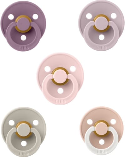 Bibs fopspenen 6-18 maand set 5 stuks Woodchuck,Peri,Baby Pink, Sage en Blush Night Glow maat 2