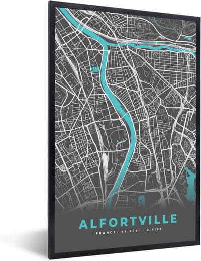 Fotolijst incl. Poster - Alfortville - Frankrijk - Plattegrond - Kaart - Stadskaart - 40x60 cm - Posterlijst