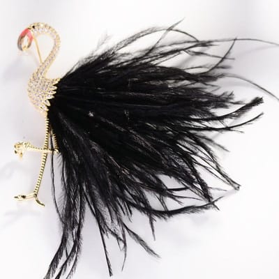 Mode Broche Flamant Rose Zircon Cubique Plume de Simulation Vêtement Doux Atmosphère Créativité Accessoires Animaux Femmes black
