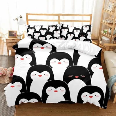 Mooi Schattig Pinguïn Familie Dekbedovertrek Set Voor Jongens Meisjes Tieners 3D Print Arctische Dieren Bed Dekbed Set Dekbedovertrek Kussensloop AU Single(140x210cm)