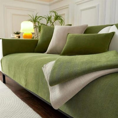 Visgraatpatroon Chenille Bankovertrek Antislip Bankovertrek Woonkamer Bankhoes Rugleuning Armleuning Stoelbeschermer Kussen 70x70cm beige