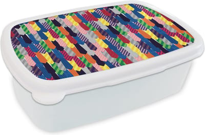 Broodtrommel Wit - Lunchbox - Brooddoos - Stropdas - Regenboog - Patronen - 18x12x6 cm - Volwassenen