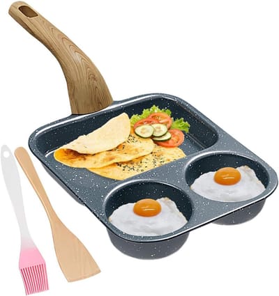 Omeletpan met 3 vakken - Ontbijtpan Koekenpan - Snel Ontbijt Maken - Antiaanbaklaag & 3 Zones - 39x19x9 cm - Zwart
