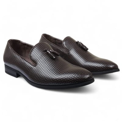 Bruine formele loafers met kwastjes voor heren, instappers van leer