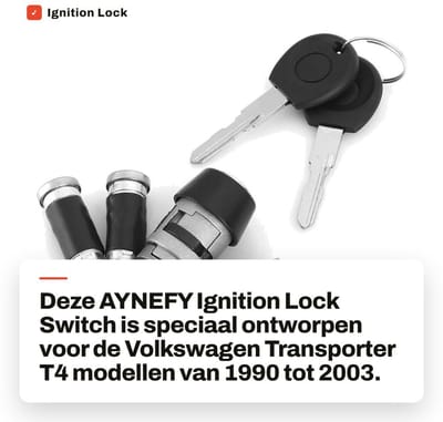 Dailygoods - Ignition Lock Switch - Hoogwaardige Sleutel - Perfecte vervanging - Geschikt voor Transporter T4 - Betrouwbare cilinder - Eenvoudige inst...