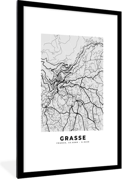 Fotolijst incl. Poster - Frankrijk - Plattegrond - Kaart - Grasse - Stadskaart - 80x120 cm - Posterlijst