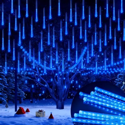 MUPOO Kerstverlichting Meteorenregen - 360° Zicht Waterdichte IP44 IJspegels LED Verlichting 30CM - Koppelbaar voor Kerstboom, Tuin & Trouwerijen - Blauw 30M (2 Stuks)