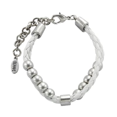 Behave - Gevlochten armband wit - Zilverkleur kralen - Minimal look
