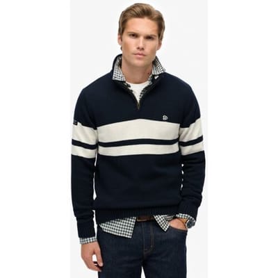 Superdry Katoenen Gestreepte Trui Met Halve Rits Blauw Grootte: L
