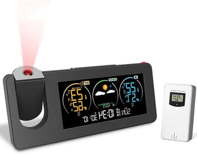 Projectiewekker Weerstation - Digitale Klok Alarmklok - Informatie Tonen - 180° Draaibare Projectie - Binnen/Buiten Temperatuur - Zwart