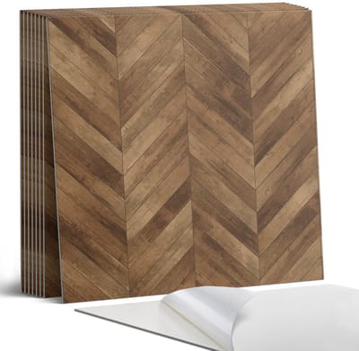 Coloray Plaktegels - Visgraatpatroon Portugese Tegels - 30 cm x 30 cm - Bruin Plaktegels - 9 stuks - Vierkant PVC Tegels - Plaktegels Keuken - Zelfklevende Vloertegels - Vinyltegels Vloer Zelfklevend - Zelfklevende Tegels