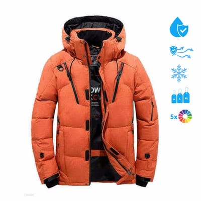 Heren Winterjas - Warme Gevoerde Pufferjas - Winddicht - Waterafstotend - Capuchon - Oranje - M