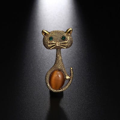 Vintage Groene Ogen Kat Broche Corsage Antiek Goudkleur Opalen Dieren Broches Voor Vrouwen Kinderen Spelden Sieraden gray