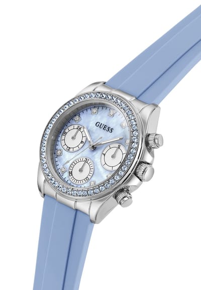 Guess Victoria Quartz Analoog Horloge Blauw Kast Gemaakt Van 100% Roestvrij Staal En Een Armband Van 100% Siliconen 36 GW1038L1, GW1038L2, GW1038L4