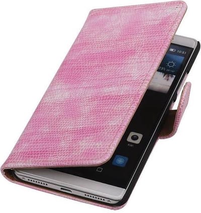 Hagedis Bookstyle Wallet Case Hoesje Geschikt voor Huawei Mate S Roze