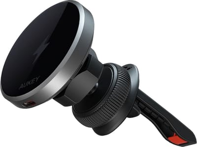 Aukey - MagFusion Dash Telefoonhouder - Draadloze Magnetische Oplader-Qi Draadloze Oplader Auto (15 Watt Autolader) -Metalen Ring - Autohouder - Ventilatierooster - Telefoonhouder