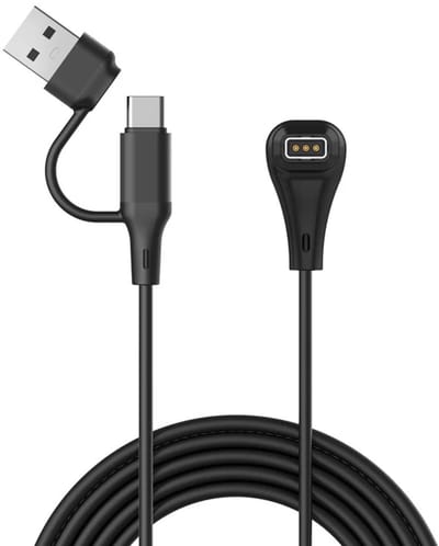 Strap-it 2-in-1 gevlochten oplader geschikt voor Coros Nomad / Pace Pro / Apex 4 42mm / Apex 4 46mm - USB-A & USB-C aansluiting - Zwart
