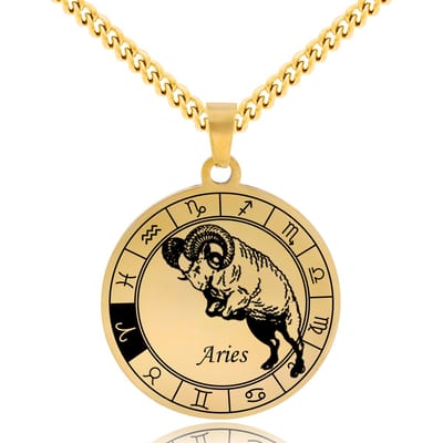 Sterrenbeeld Ram (Aries) Ketting Goudkleurig - Roestvrij Staal Zodiac Talisman - Stainless Steel - 60cm - Pax Amare