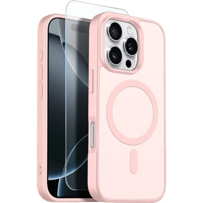 Northjo 2-in-1 iPhone 16 Pro Hoesje – Shockproof, MagSafe + Screenprotector Roze