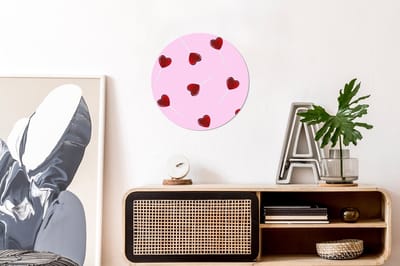 WallCircle - Wandcirkel - Muurcirkel - Roze - Hart - Lolly - Snoep - Aluminium - Dibond - 30x30 cm - Binnen en Buiten