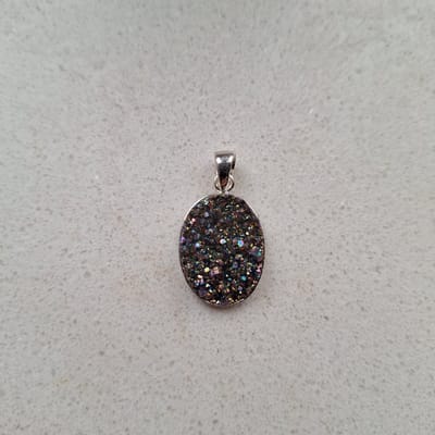 Gemstones-silver natuursteen hanger druzy titanium 2 x 1,5 cm in 925-sterling zilver