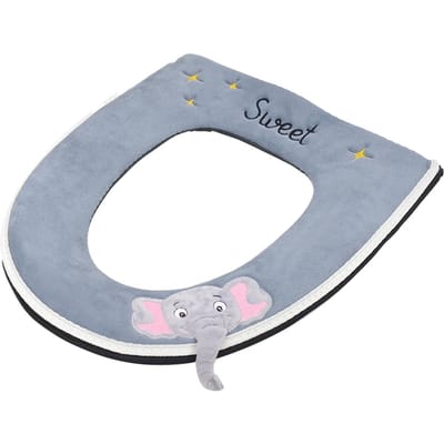 Housse de siège de toilette brodée mignonne avec fermeture éclair, tapis de toilette lavable et chauffant, coussin de siège de toilette, accessoires de salle de bain gray
