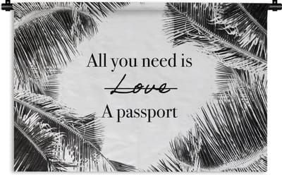 Wandkleed - Wanddoek - Spreuken - Quotes - All you need is a passport - Liefde - 180x120 cm - Wandtapijt