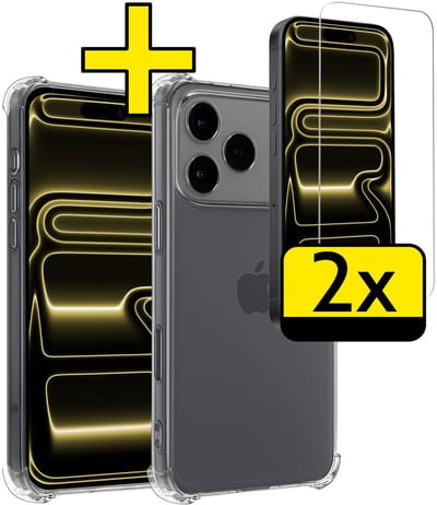 Hoesje - Met Screenprotector - 2 Stuks - Geschikt voor Apple iPhone 17 Pro - Sterk & Shockproof - Siliconen Case - Back Cover - Telefoon Hoes - Shock Proof - Telefoonhoesjes - Transparant